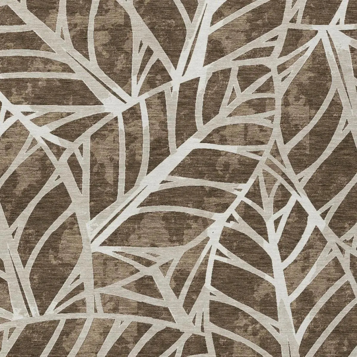 9' X 12' Chocolate And Brown Botanical Leaves Washable Indoor Outdoor Area Rug Homeroots Outdoor