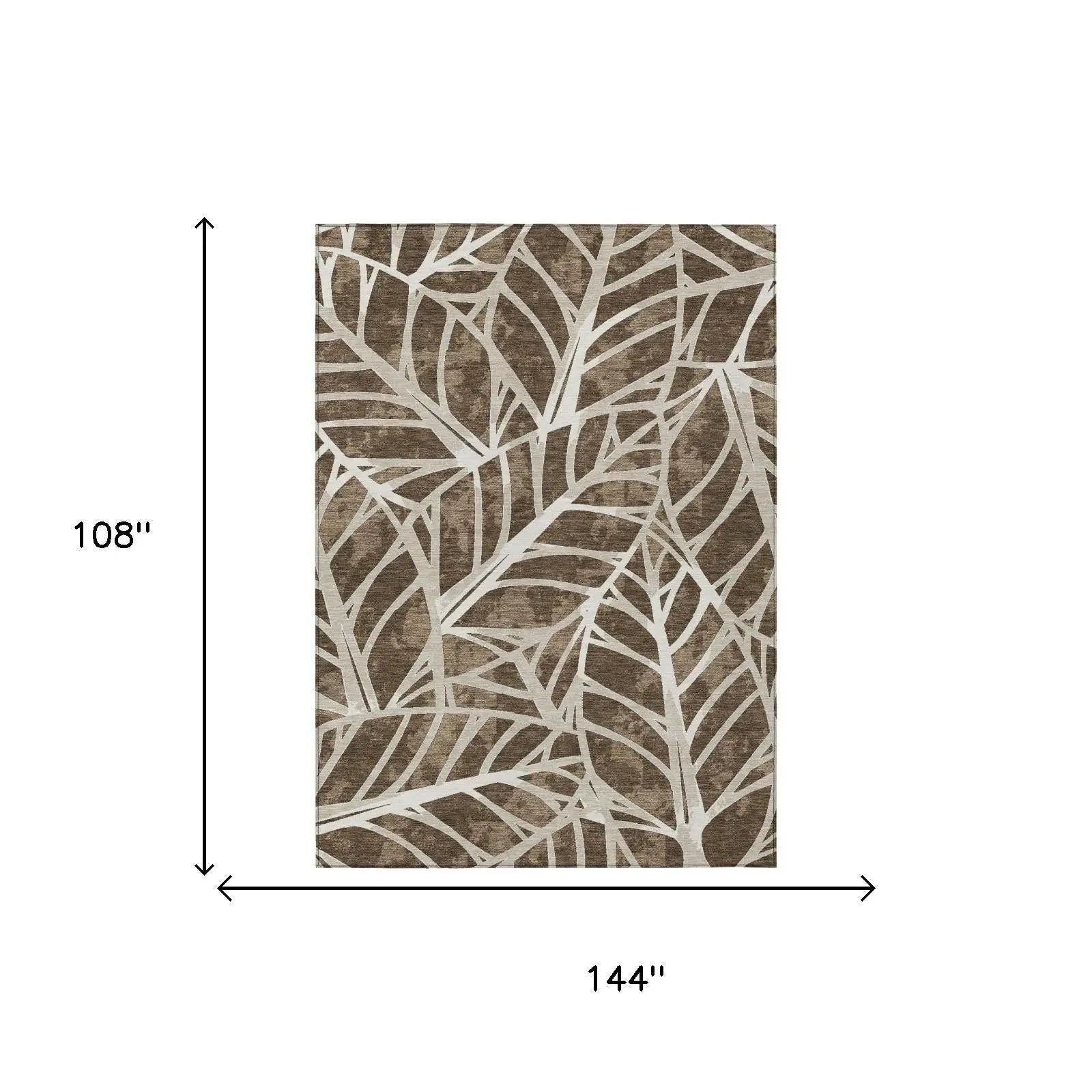 9' X 12' Chocolate And Brown Botanical Leaves Washable Indoor Outdoor Area Rug Homeroots Outdoor