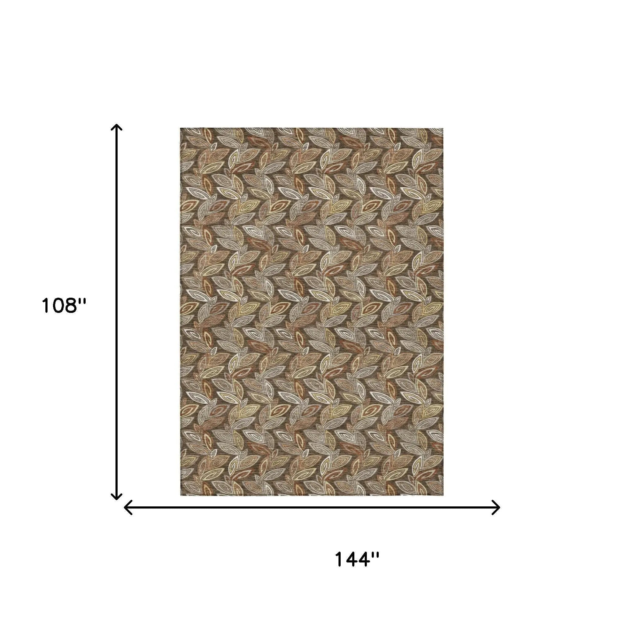 9' X 12' Chocolate And Brown Botanical Leaves Washable Indoor Outdoor Area Rug Homeroots Outdoor