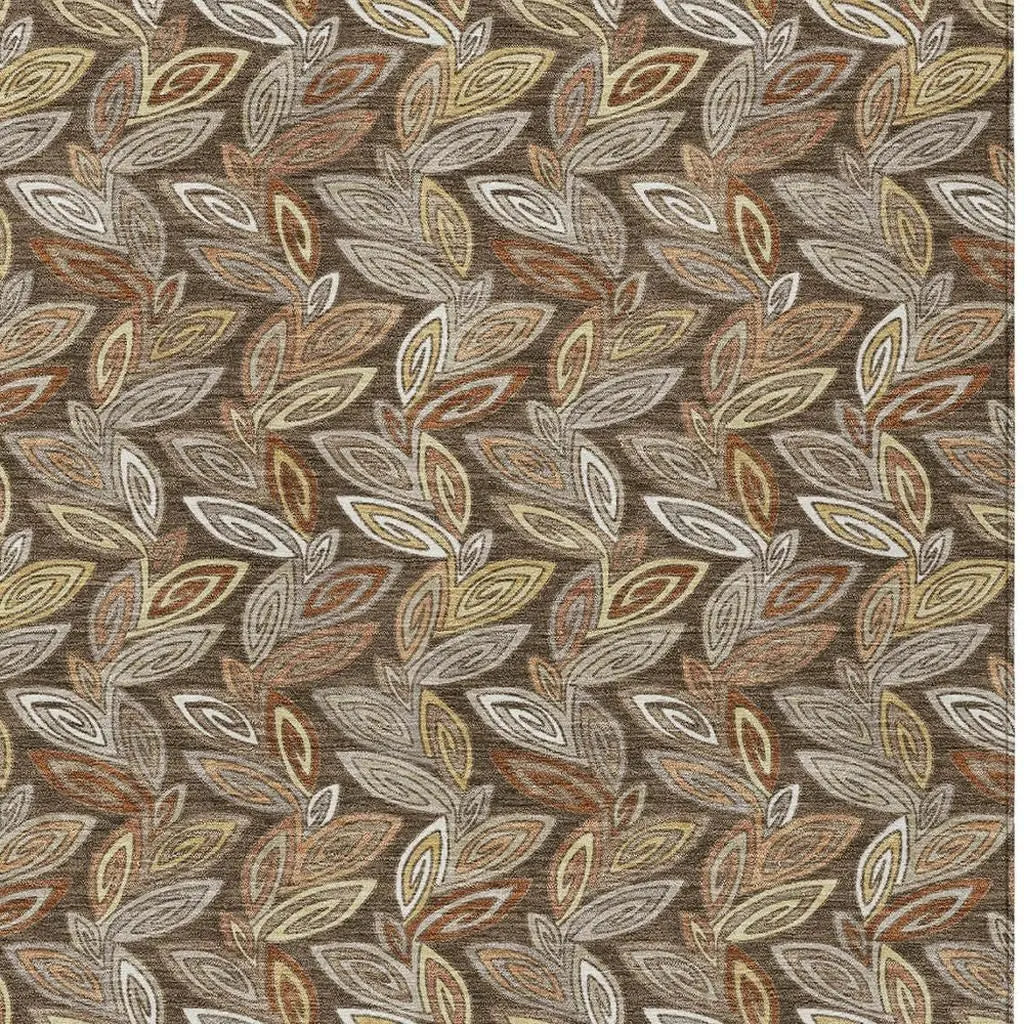 9' X 12' Chocolate And Brown Botanical Leaves Washable Indoor Outdoor Area Rug Homeroots Outdoor