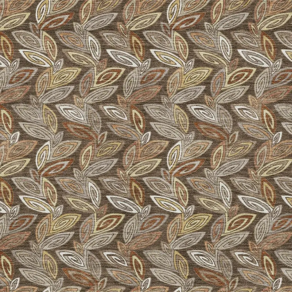 9' X 12' Chocolate And Brown Botanical Leaves Washable Indoor Outdoor Area Rug Homeroots Outdoor