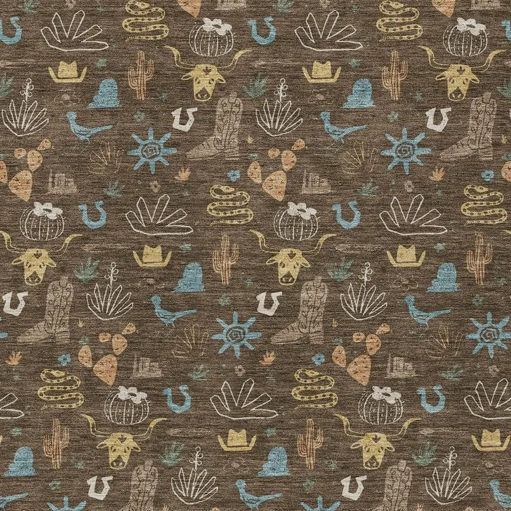 9' X 12' Chocolate And Brown Cactus Washable Indoor Outdoor Area Rug Homeroots Outdoor