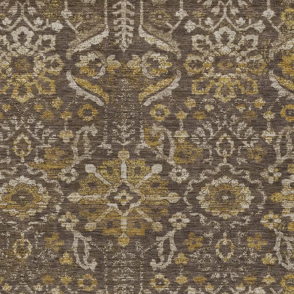 9' X 12' Chocolate And Brown Damask Washable Indoor Outdoor Area Rug Homeroots Outdoor