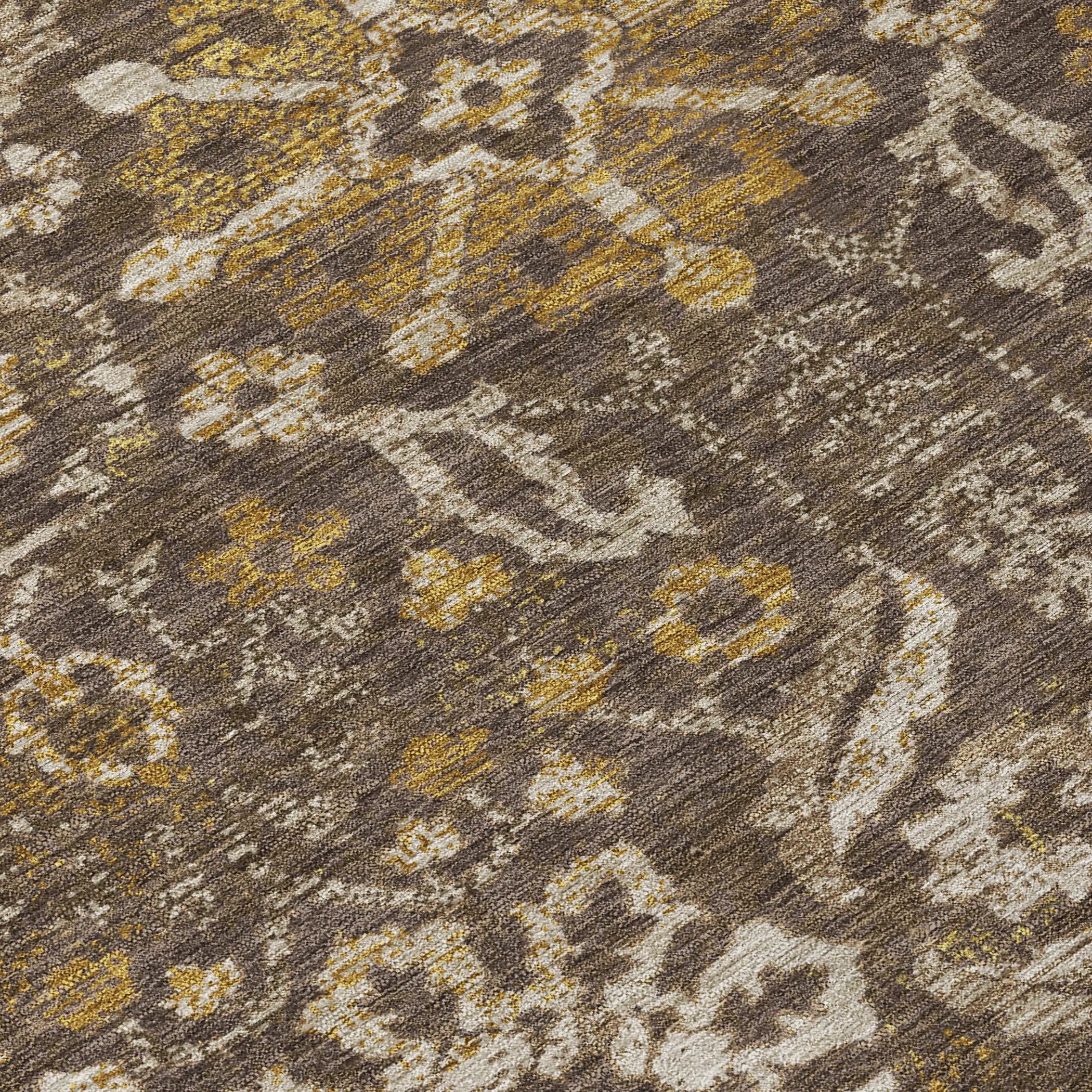9' X 12' Chocolate And Brown Damask Washable Indoor Outdoor Area Rug Homeroots Outdoor