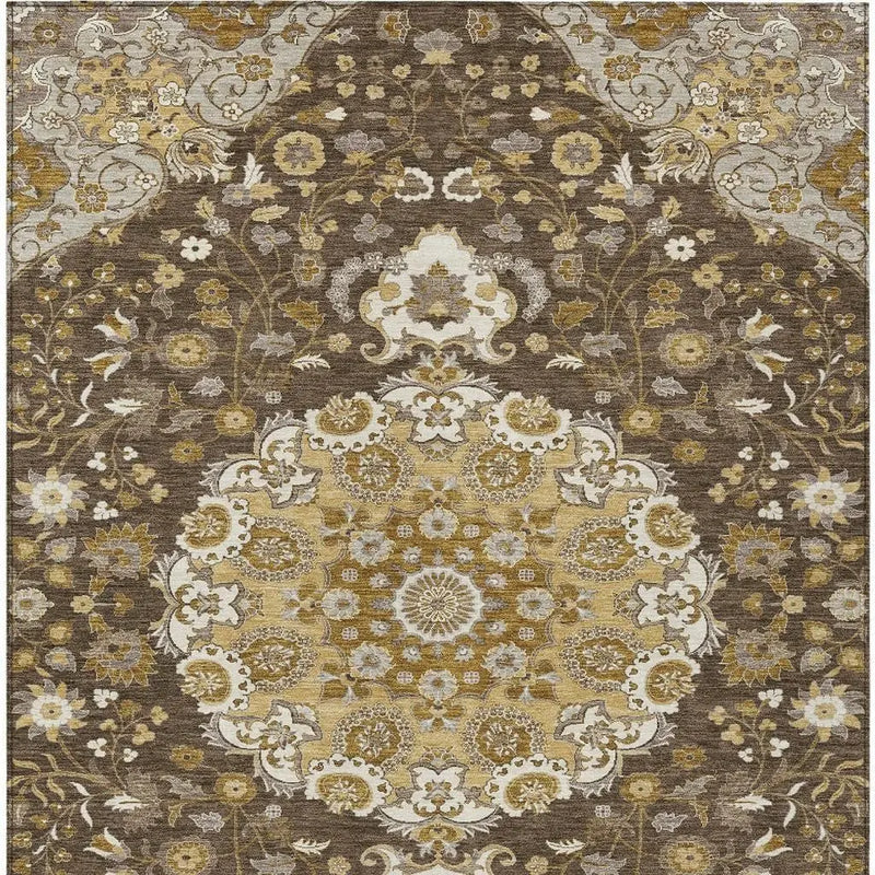 9' X 12' Chocolate And Brown Damask Washable Indoor Outdoor Area Rug Homeroots Outdoor