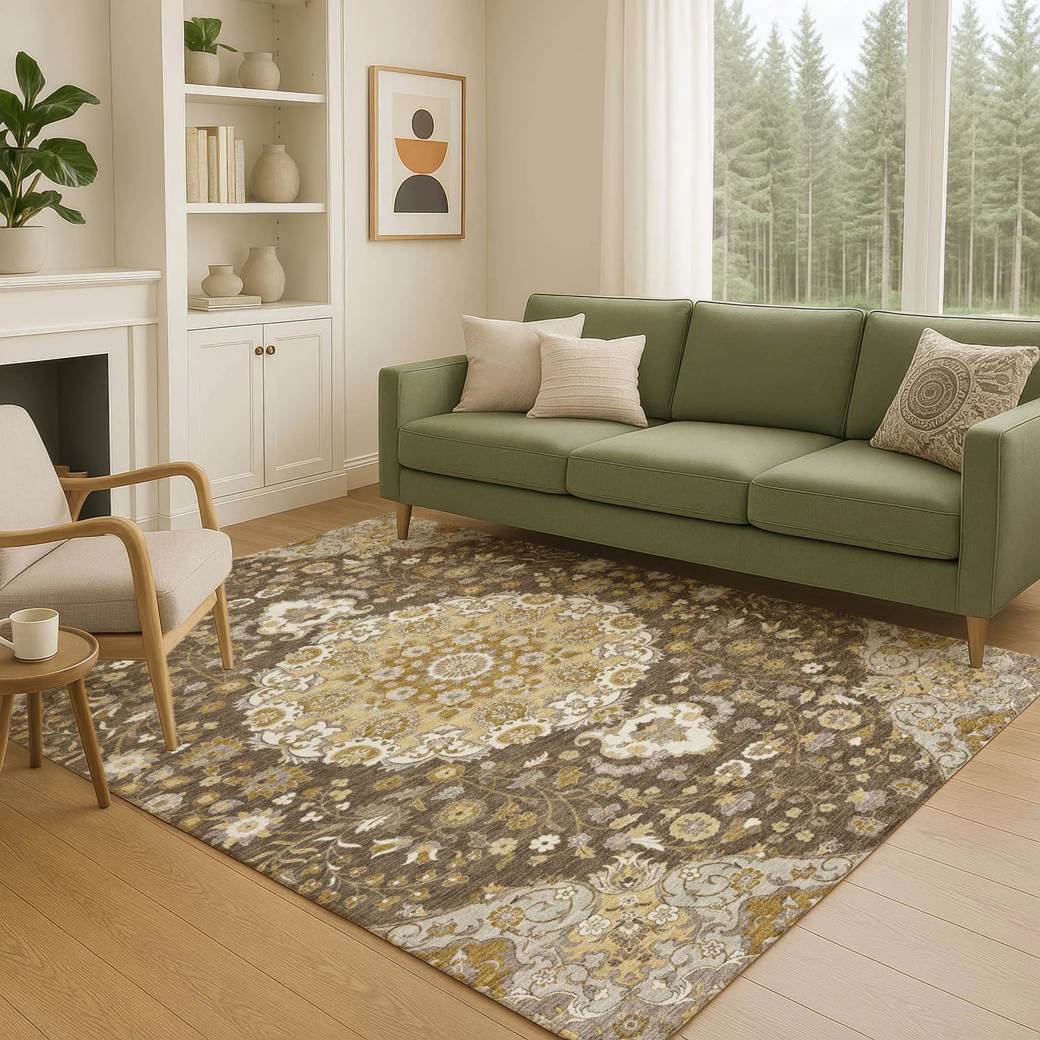 9' X 12' Chocolate And Brown Damask Washable Indoor Outdoor Area Rug Homeroots Outdoor