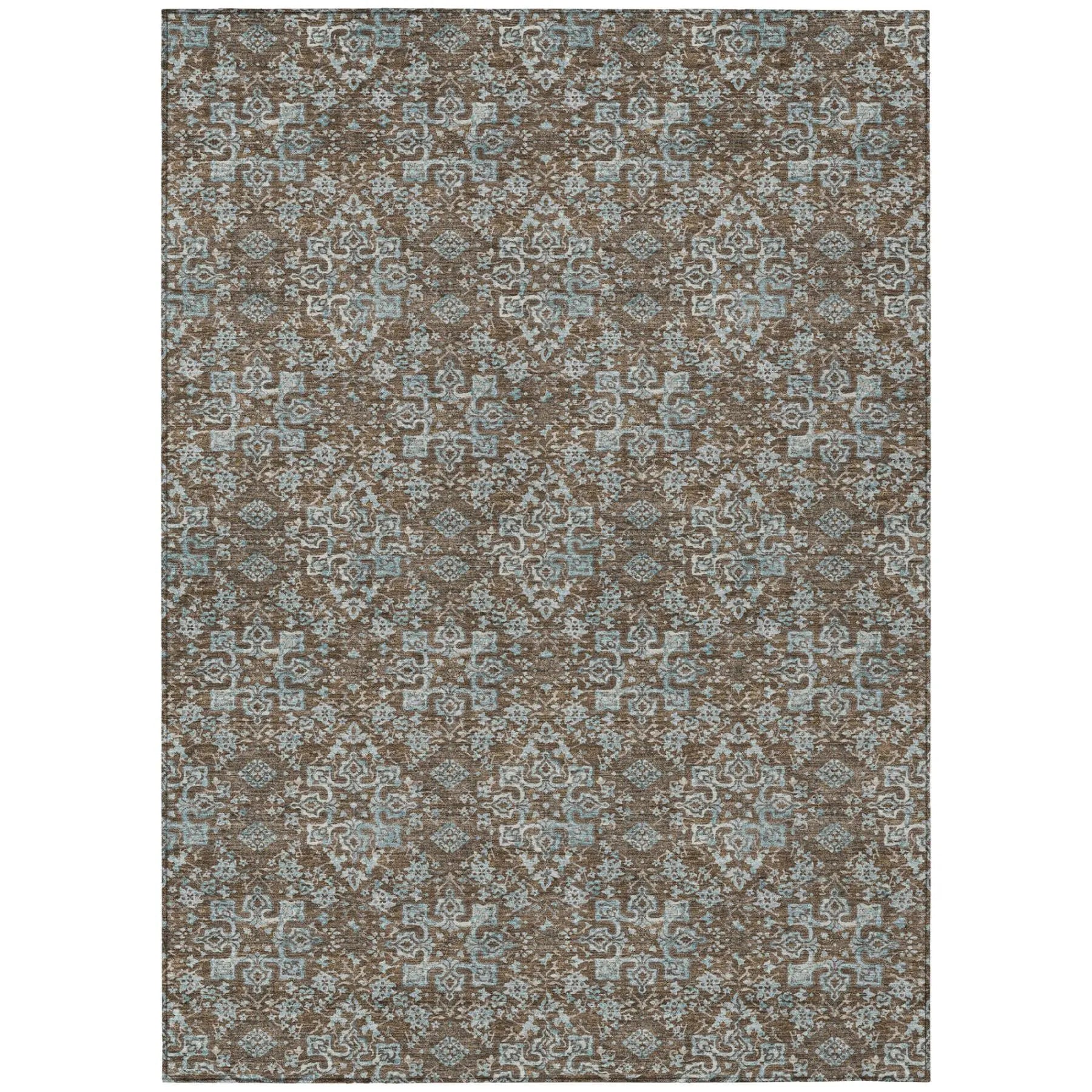 9' X 12' Chocolate And Brown Damask Washable Indoor Outdoor Area Rug Homeroots Outdoor