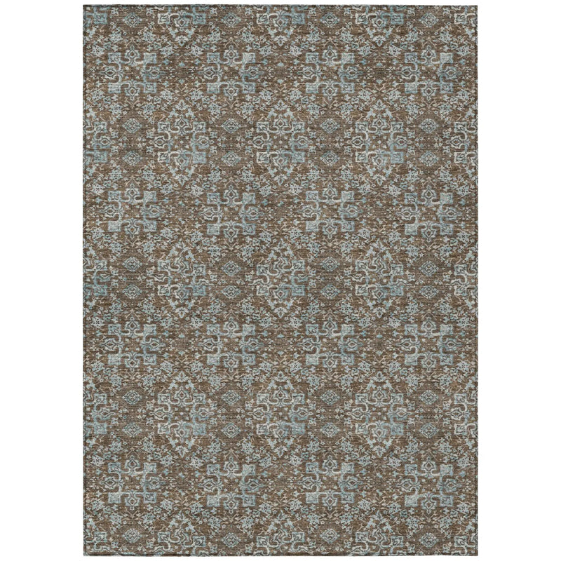 9' X 12' Chocolate And Brown Damask Washable Indoor Outdoor Area Rug Homeroots Outdoor