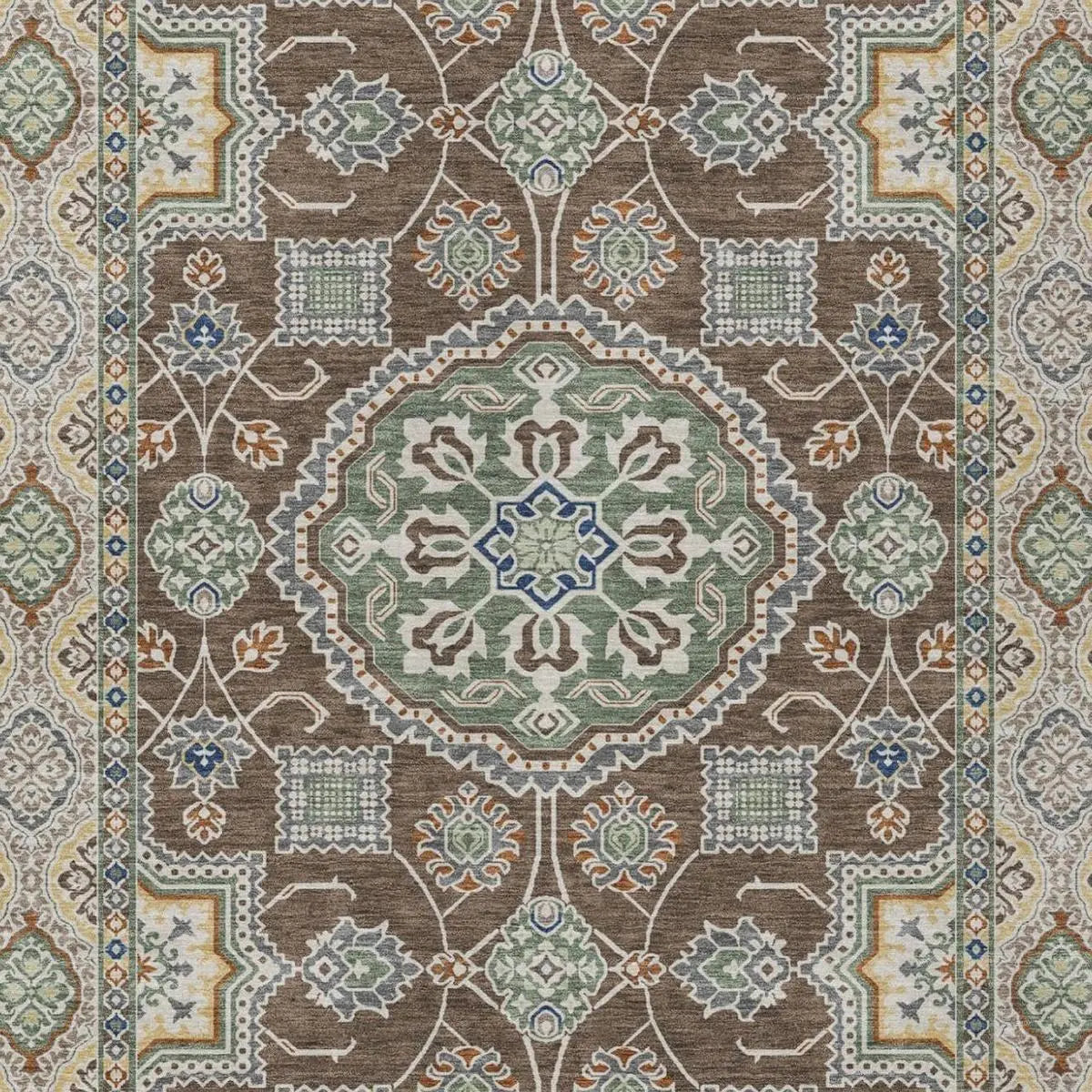 9' X 12' Chocolate And Brown Floral Medallion Washable Indoor Outdoor Area Rug Homeroots Outdoor