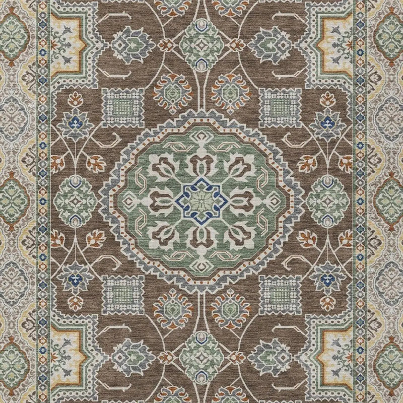 9' X 12' Chocolate And Brown Floral Medallion Washable Indoor Outdoor Area Rug Homeroots Outdoor