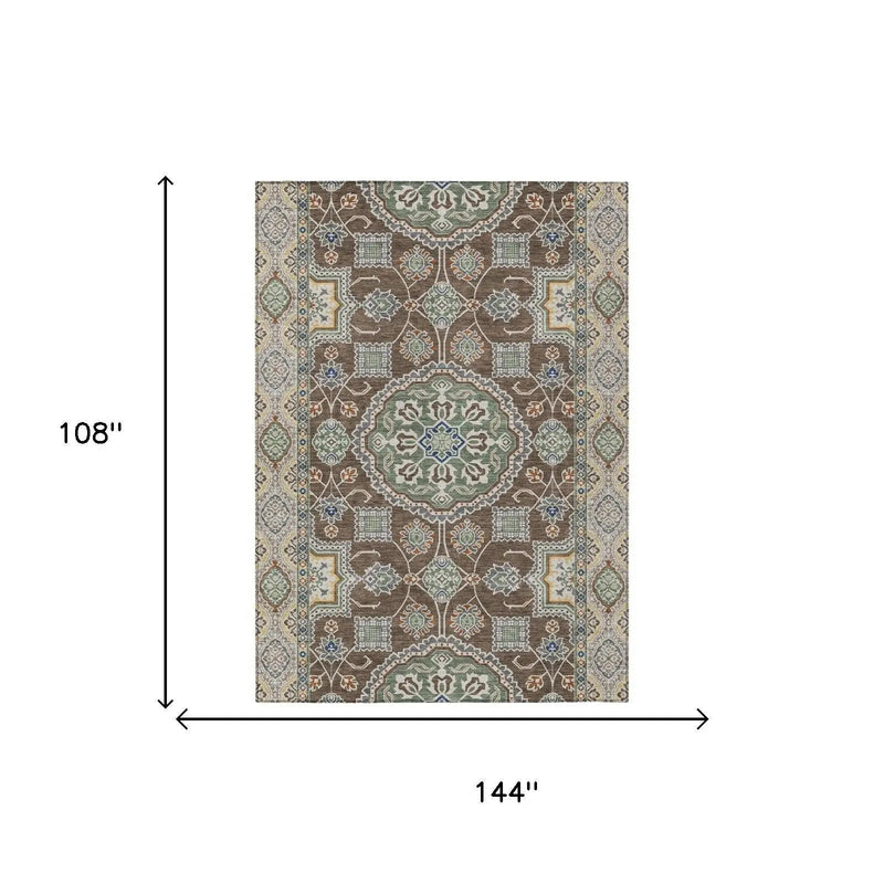 9' X 12' Chocolate And Brown Floral Medallion Washable Indoor Outdoor Area Rug Homeroots Outdoor