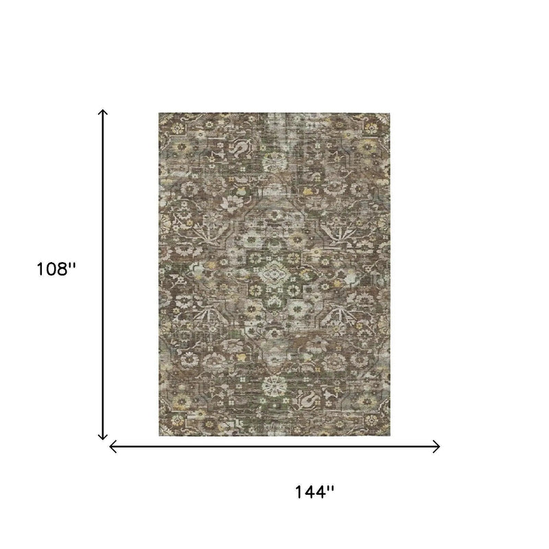 9' X 12' Chocolate And Brown Floral Medallion Washable Indoor Outdoor Area Rug Homeroots Outdoor