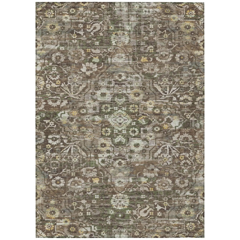9' X 12' Chocolate And Brown Floral Medallion Washable Indoor Outdoor Area Rug Homeroots Outdoor