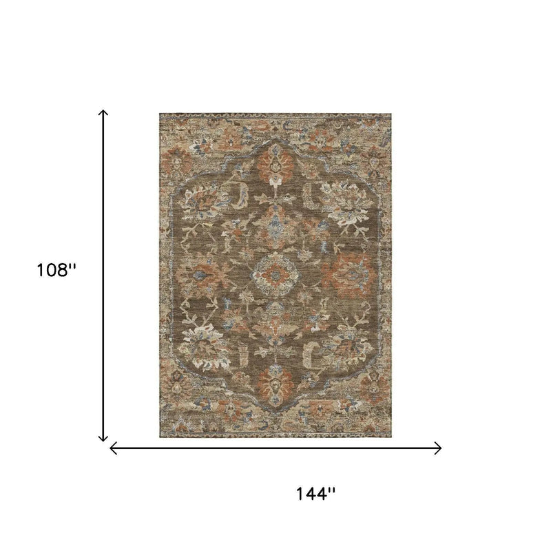 9' X 12' Chocolate And Brown Floral Medallion Washable Indoor Outdoor Area Rug Homeroots Outdoor
