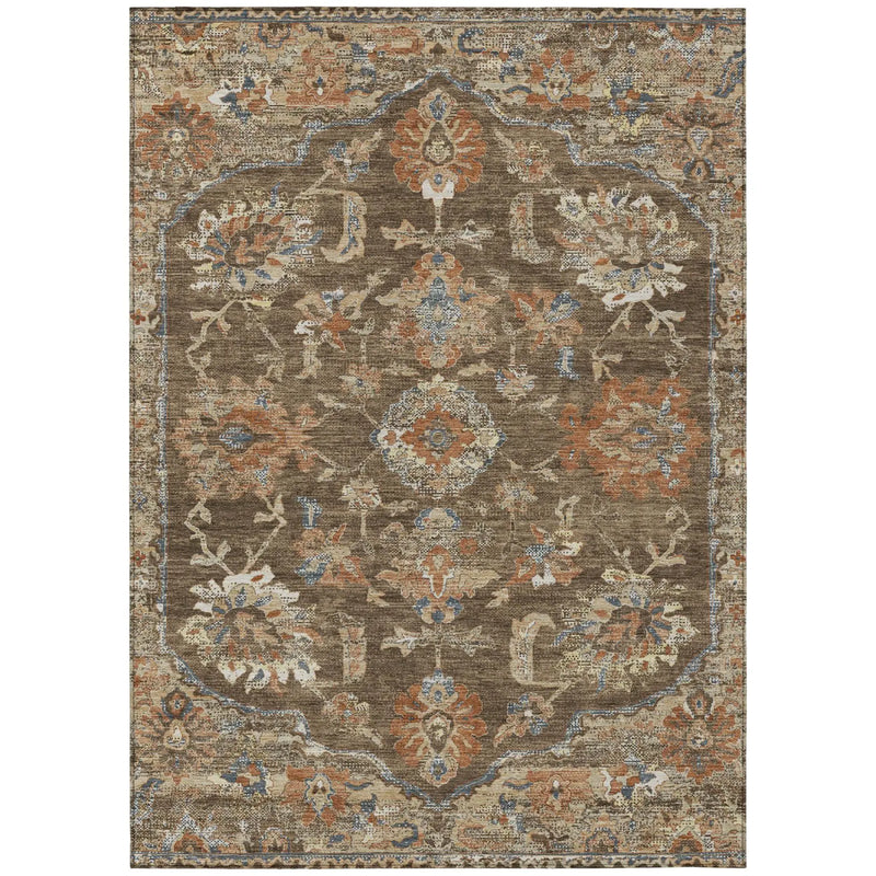 9' X 12' Chocolate And Brown Floral Medallion Washable Indoor Outdoor Area Rug Homeroots Outdoor