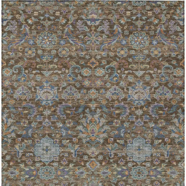 9' X 12' Chocolate And Brown Floral Medallion Washable Indoor Outdoor Area Rug Homeroots Outdoor