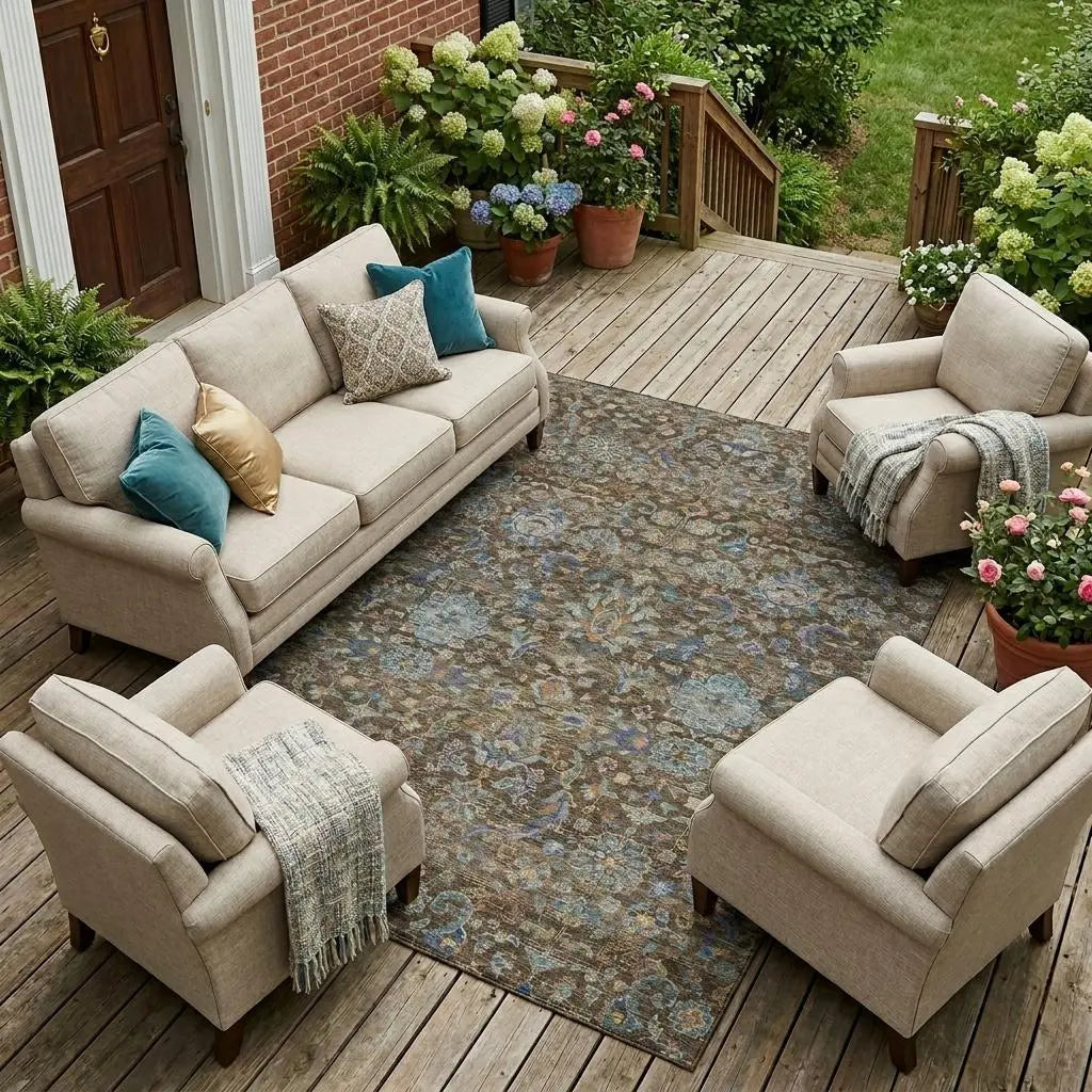 9' X 12' Chocolate And Brown Floral Medallion Washable Indoor Outdoor Area Rug Homeroots Outdoor