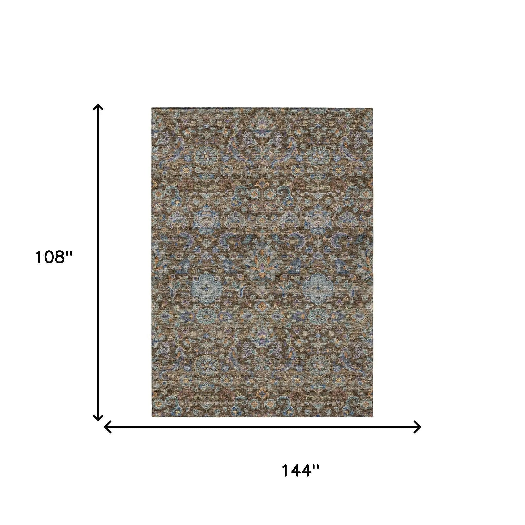 9' X 12' Chocolate And Brown Floral Medallion Washable Indoor Outdoor Area Rug Homeroots Outdoor