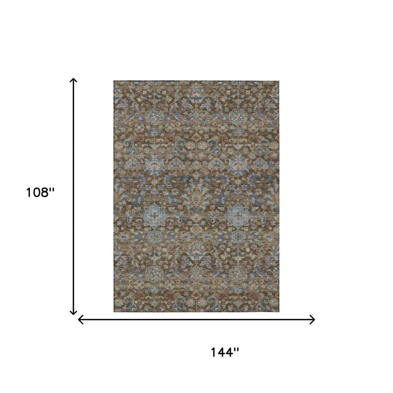 9' X 12' Chocolate And Brown Floral Medallion Washable Indoor Outdoor Area Rug Homeroots Outdoor