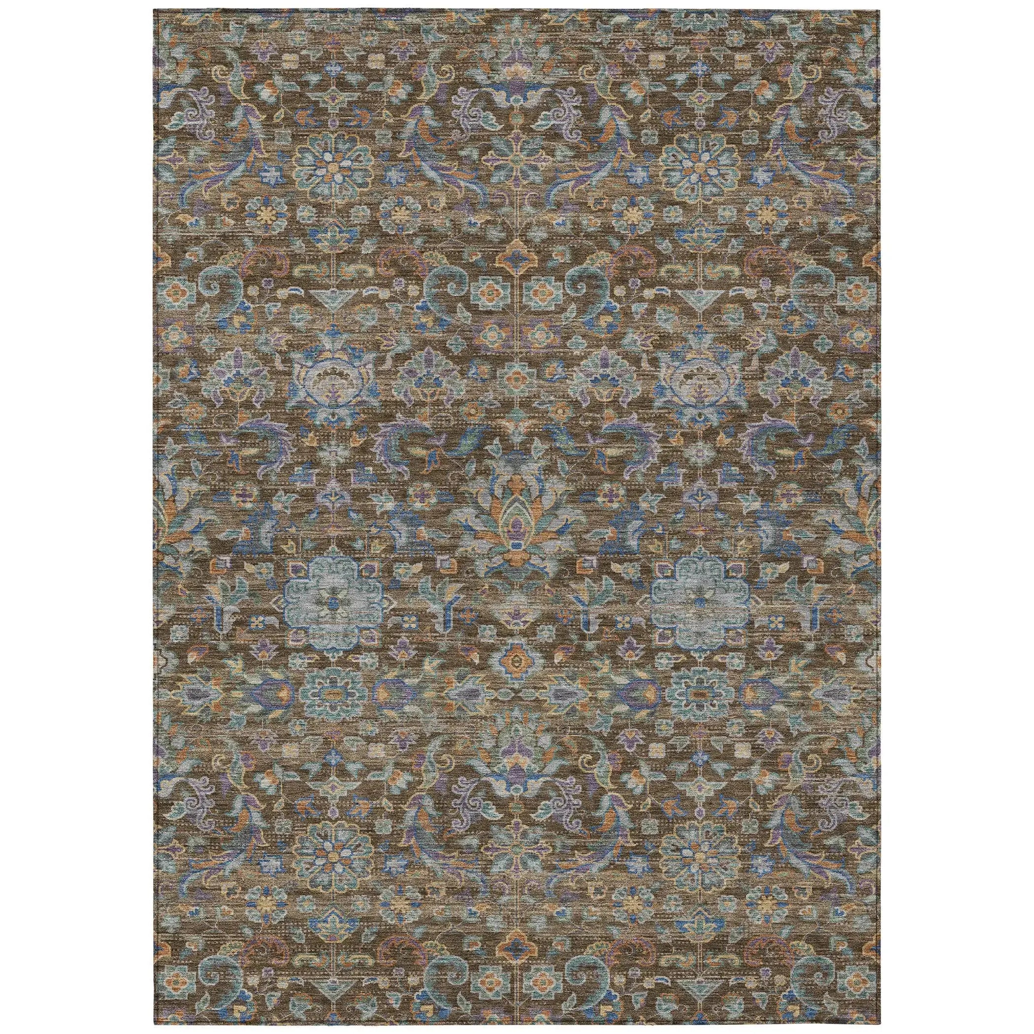 9' X 12' Chocolate And Brown Floral Medallion Washable Indoor Outdoor Area Rug Homeroots Outdoor