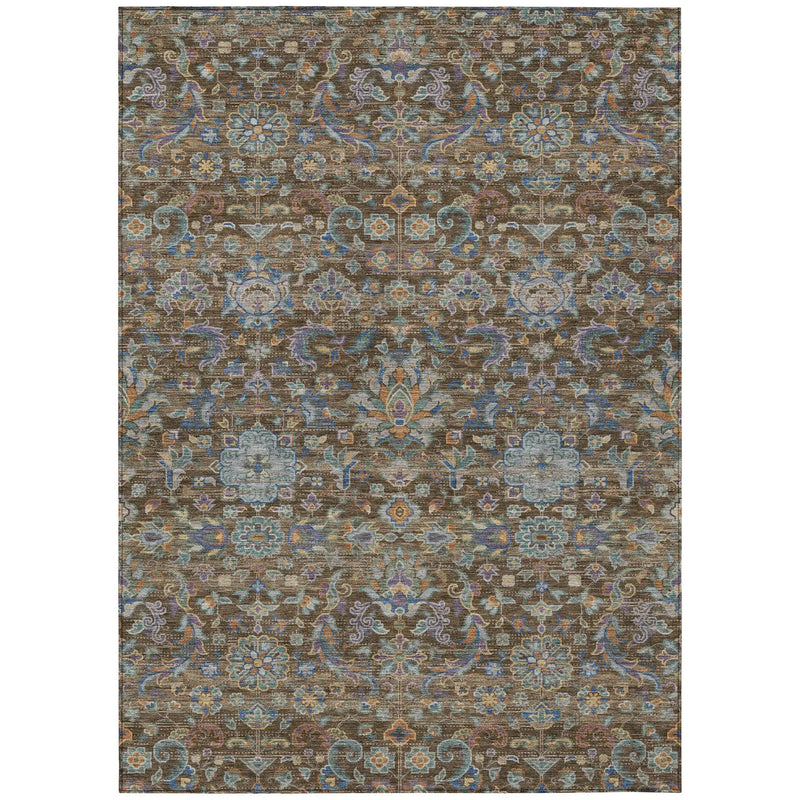 9' X 12' Chocolate And Brown Floral Medallion Washable Indoor Outdoor Area Rug Homeroots Outdoor