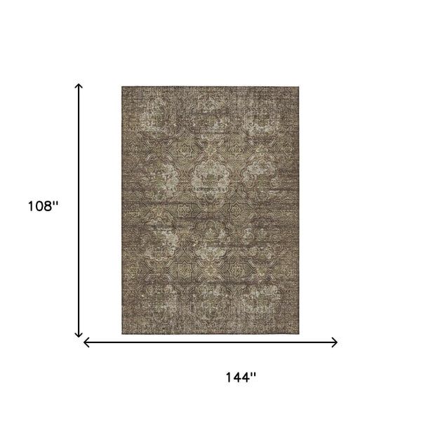 9' X 12' Chocolate And Brown Floral Washable Indoor Outdoor Area Rug Homeroots Outdoor