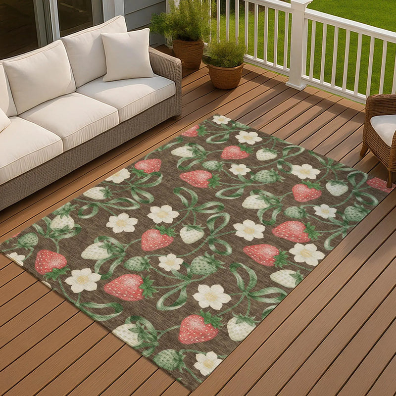 9' X 12' Chocolate And Brown Floral Washable Indoor Outdoor Area Rug Homeroots Outdoor