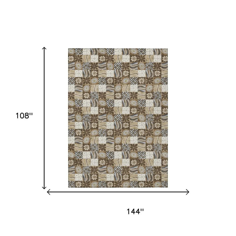 9' X 12' Chocolate And Brown Floral Washable Indoor Outdoor Area Rug Homeroots Outdoor