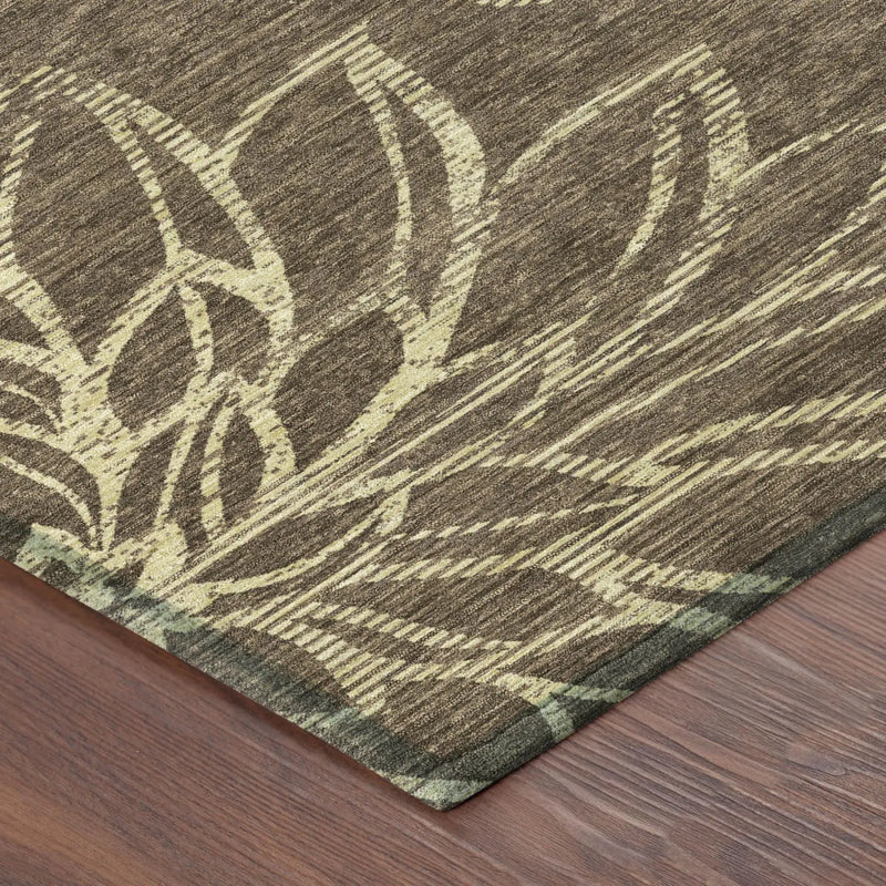 9' X 12' Chocolate And Brown Floral Washable Indoor Outdoor Area Rug Homeroots Outdoor