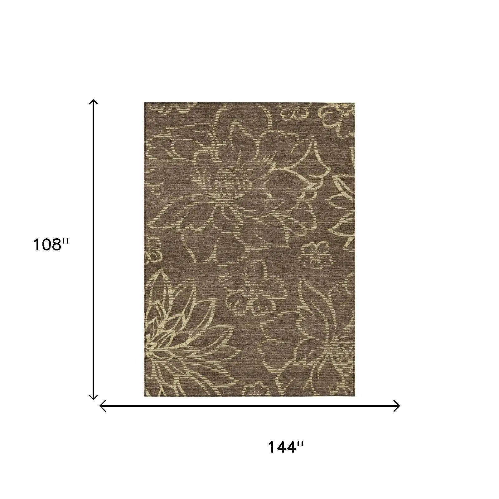 9' X 12' Chocolate And Brown Floral Washable Indoor Outdoor Area Rug Homeroots Outdoor