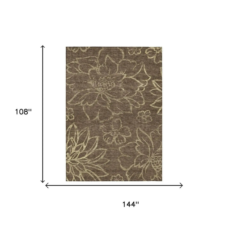 9' X 12' Chocolate And Brown Floral Washable Indoor Outdoor Area Rug Homeroots Outdoor