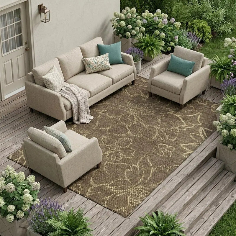 9' X 12' Chocolate And Brown Floral Washable Indoor Outdoor Area Rug Homeroots Outdoor