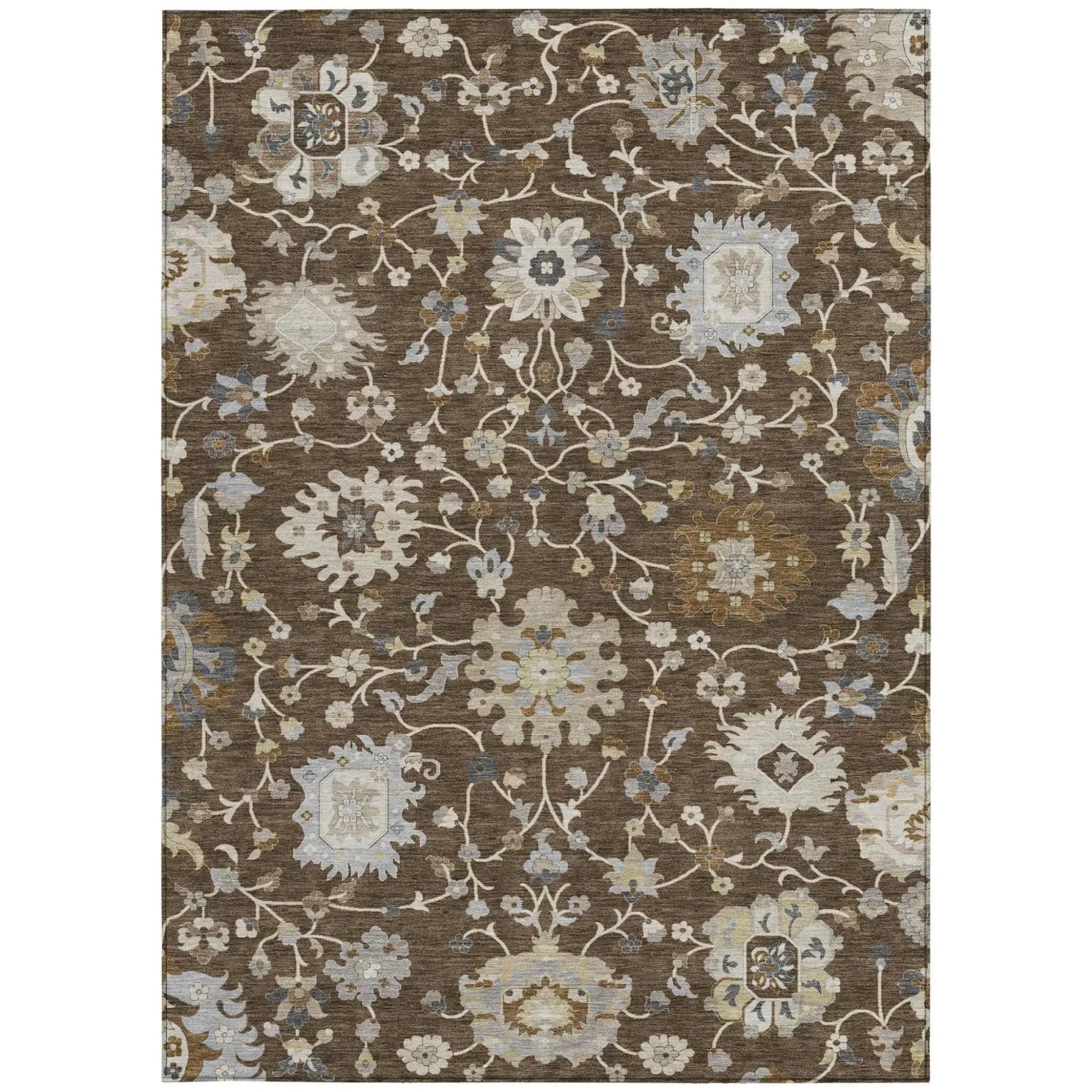 9' X 12' Chocolate And Brown Floral Washable Indoor Outdoor Area Rug Homeroots Outdoor