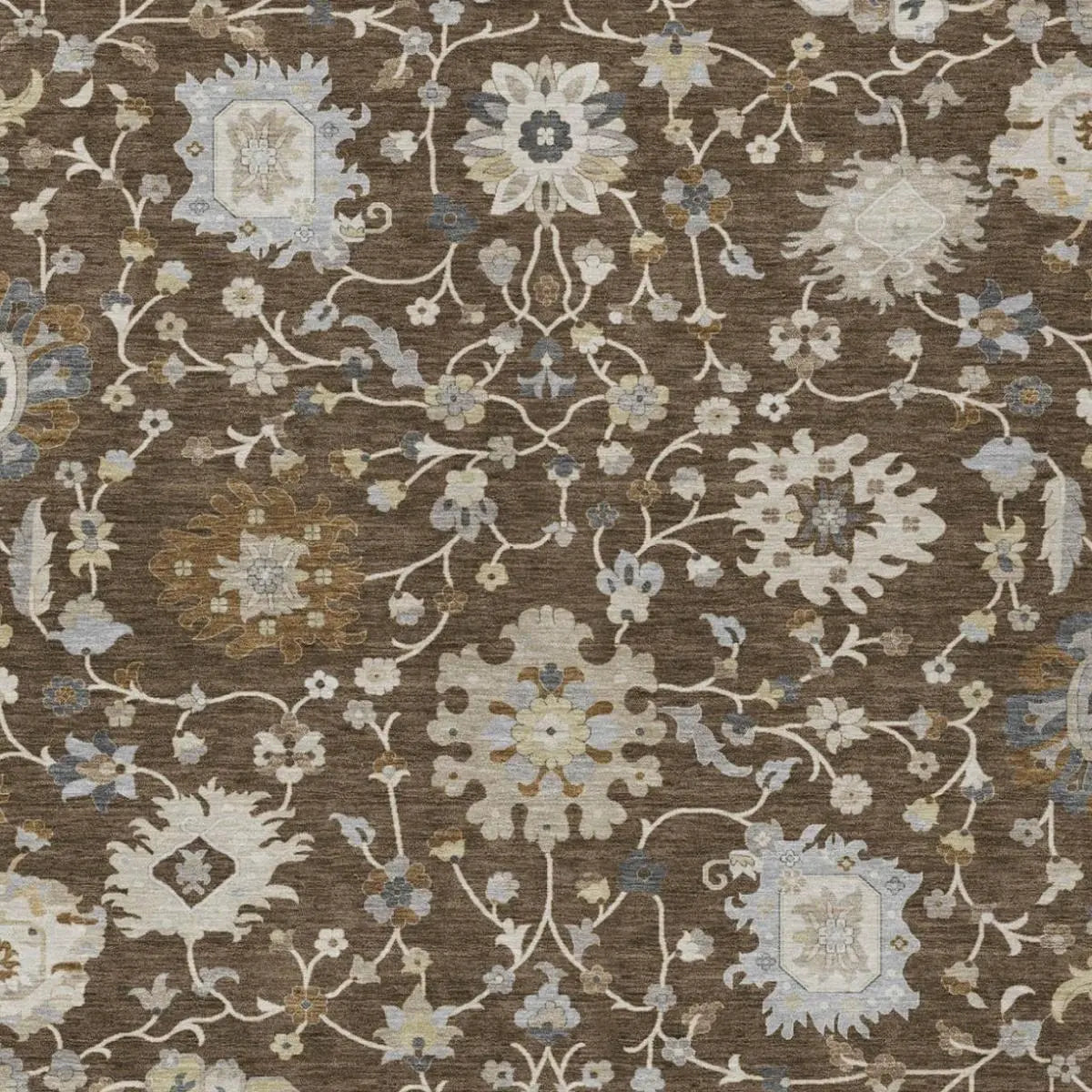 9' X 12' Chocolate And Brown Floral Washable Indoor Outdoor Area Rug Homeroots Outdoor
