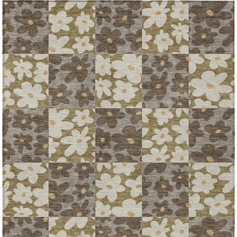 9' X 12' Chocolate And Brown Floral Washable Indoor Outdoor Area Rug Homeroots Outdoor
