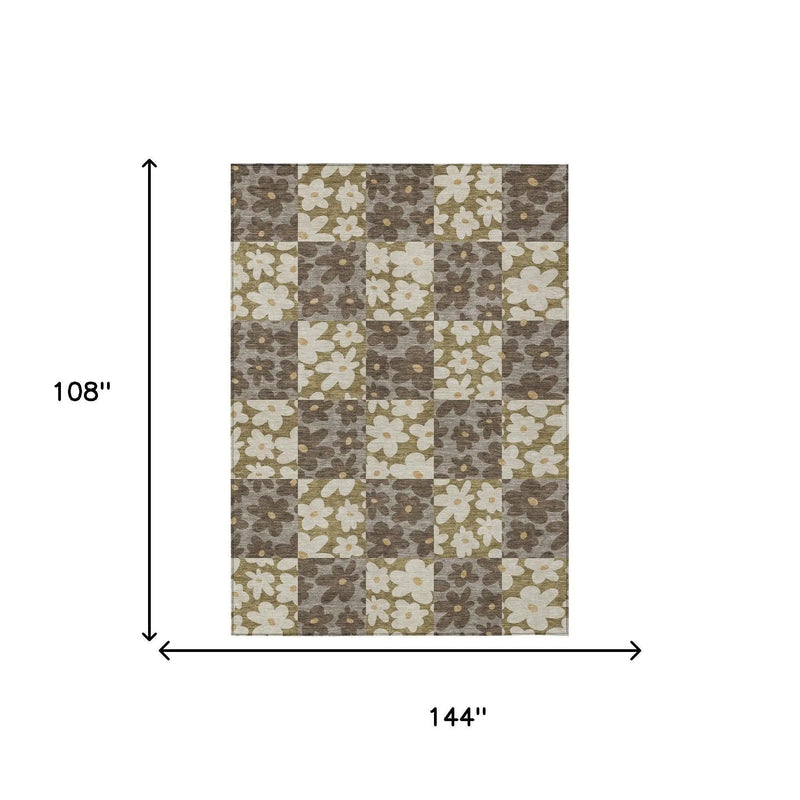 9' X 12' Chocolate And Brown Floral Washable Indoor Outdoor Area Rug Homeroots Outdoor