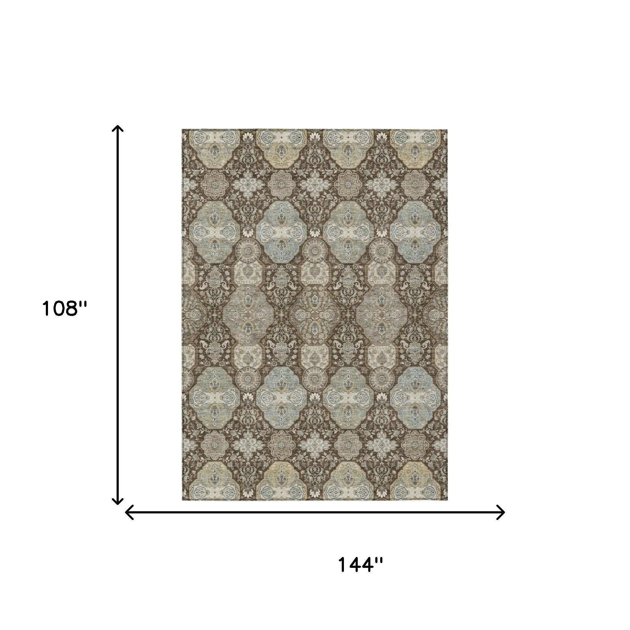 9' X 12' Chocolate And Brown Floral Washable Indoor Outdoor Area Rug Homeroots Outdoor