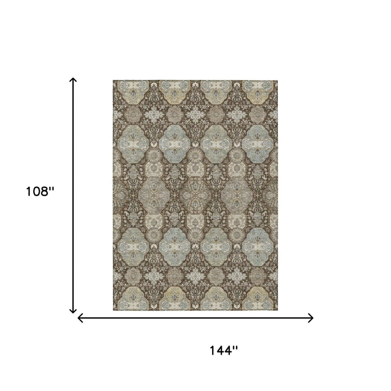 9' X 12' Chocolate And Brown Floral Washable Indoor Outdoor Area Rug Homeroots Outdoor
