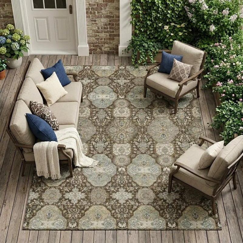 9' X 12' Chocolate And Brown Floral Washable Indoor Outdoor Area Rug Homeroots Outdoor