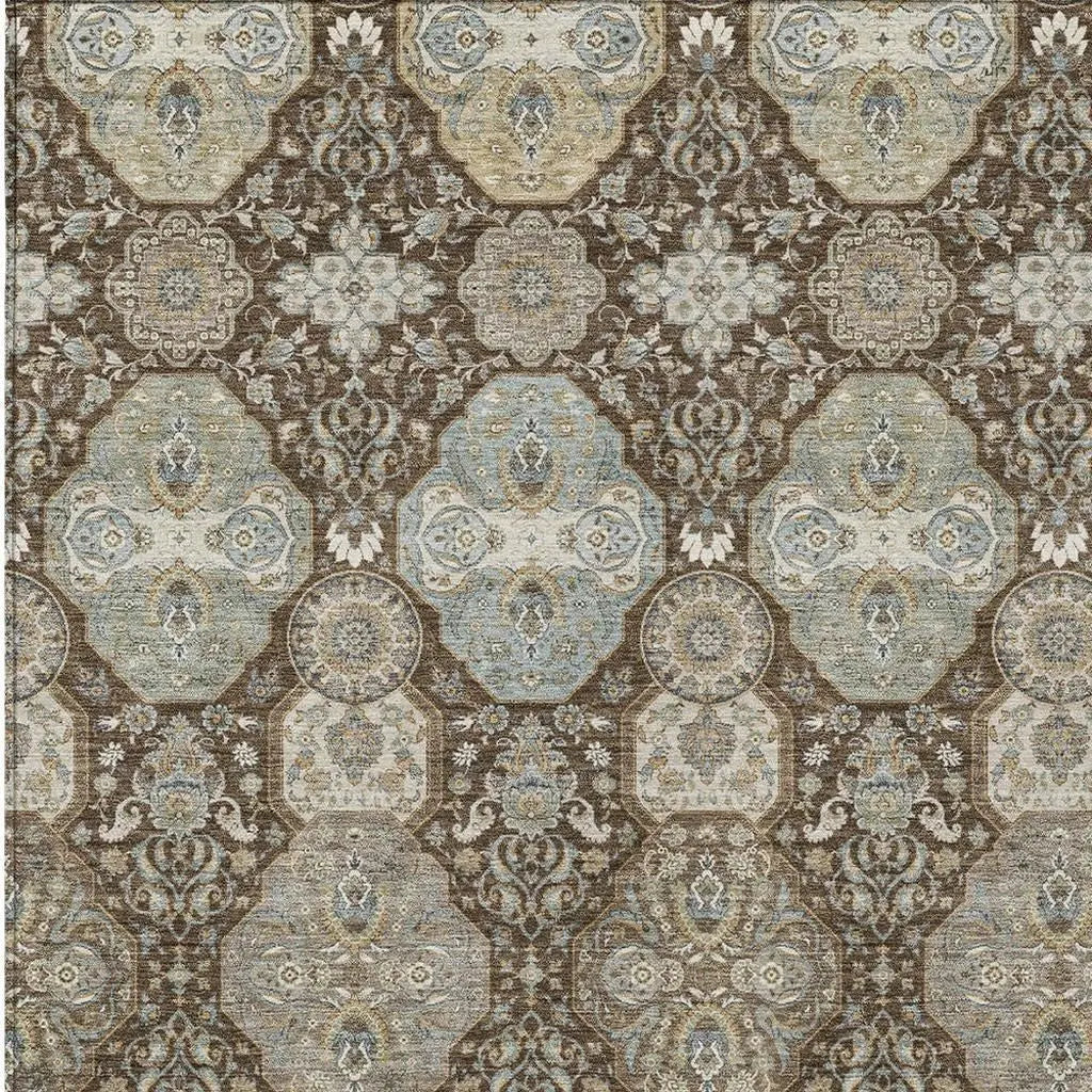 9' X 12' Chocolate And Brown Floral Washable Indoor Outdoor Area Rug Homeroots Outdoor