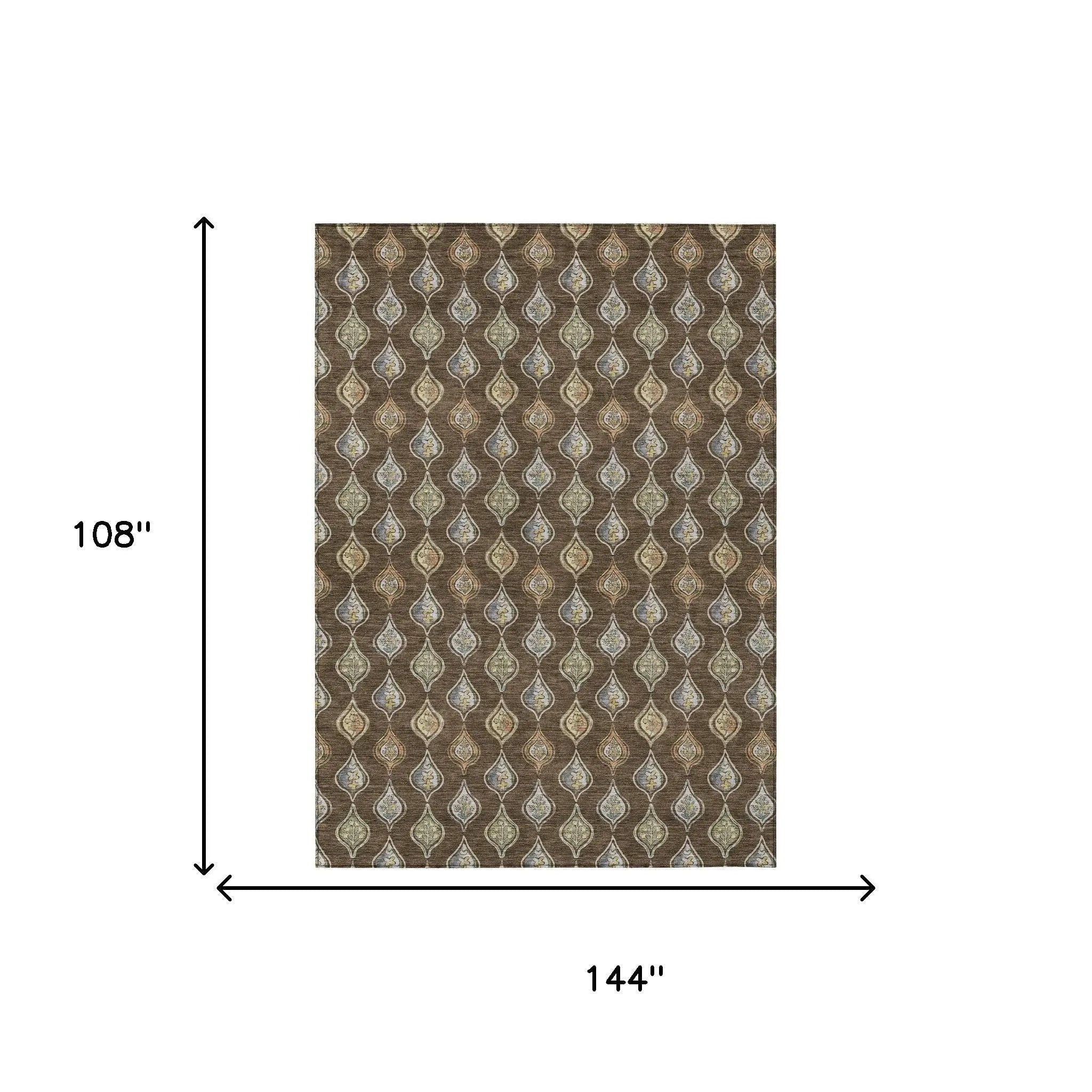 9' X 12' Chocolate And Brown Floral Washable Indoor Outdoor Area Rug Homeroots Outdoor