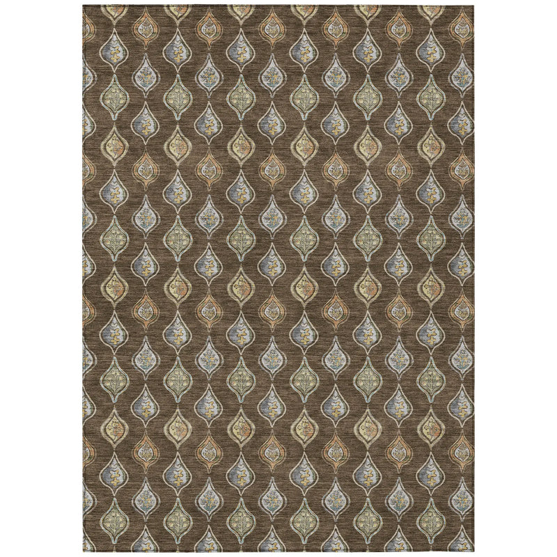 9' X 12' Chocolate And Brown Floral Washable Indoor Outdoor Area Rug Homeroots Outdoor