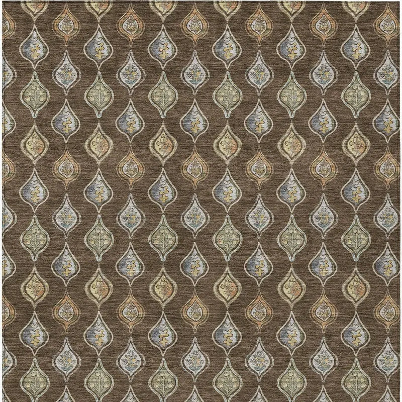 9' X 12' Chocolate And Brown Floral Washable Indoor Outdoor Area Rug Homeroots Outdoor