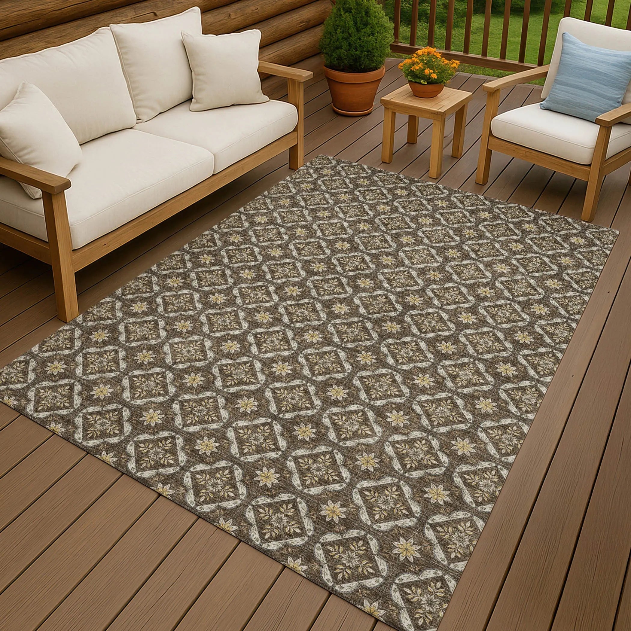 9' X 12' Chocolate And Brown Geometric Washable Indoor Outdoor Area Rug Homeroots Outdoor