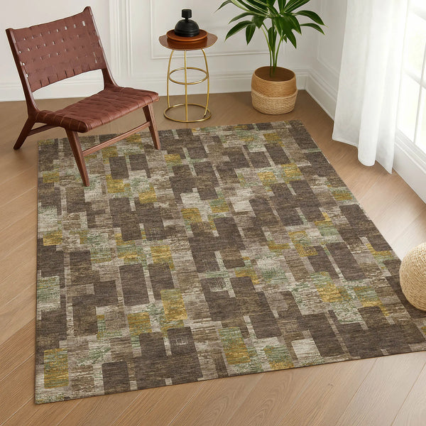 9' X 12' Chocolate And Brown Geometric Washable Indoor Outdoor Area Rug Homeroots Outdoor