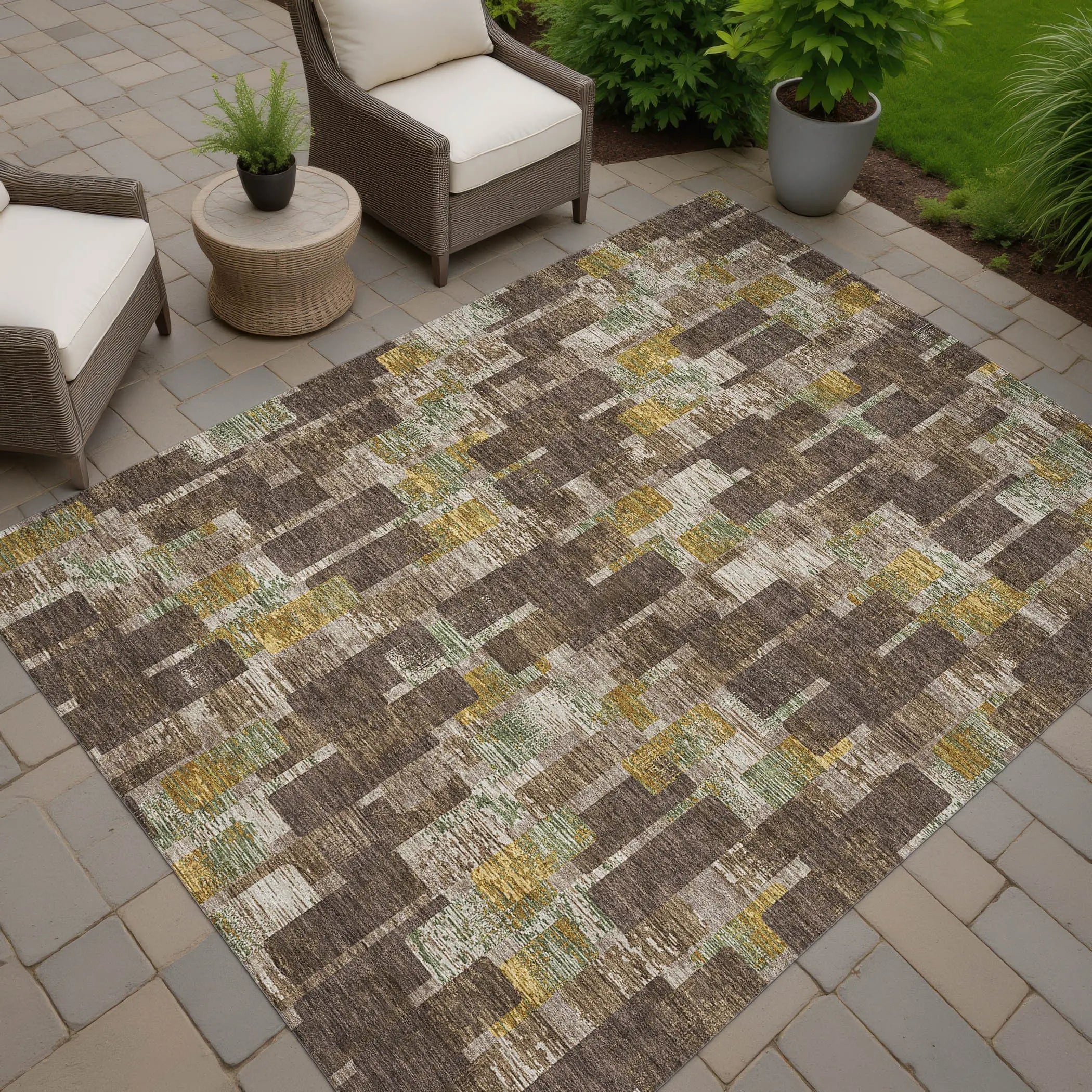 9' X 12' Chocolate And Brown Geometric Washable Indoor Outdoor Area Rug Homeroots Outdoor