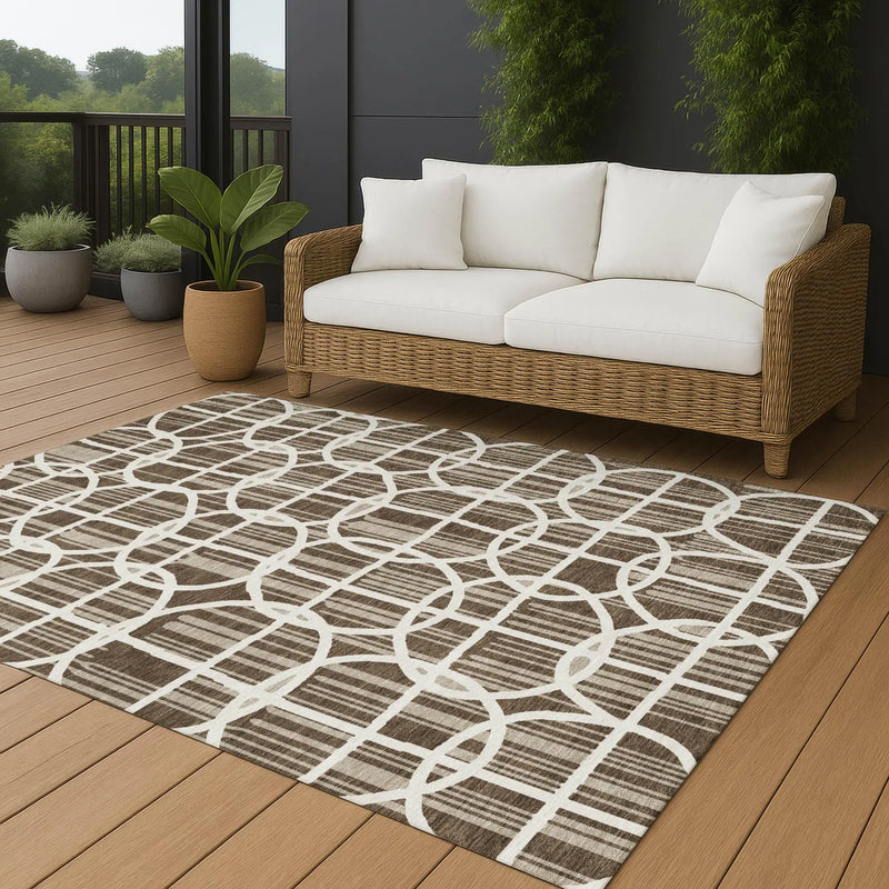 9' X 12' Chocolate And Brown Geometric Washable Indoor Outdoor Area Rug Homeroots Outdoor