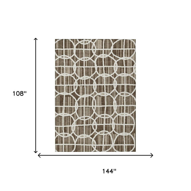 9' X 12' Chocolate And Brown Geometric Washable Indoor Outdoor Area Rug Homeroots Outdoor