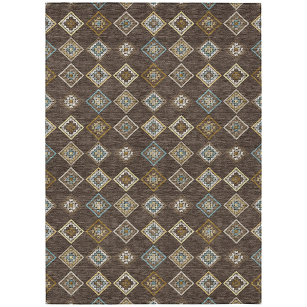 9' X 12' Chocolate And Brown Geometric Washable Indoor Outdoor Area Rug Homeroots Outdoor