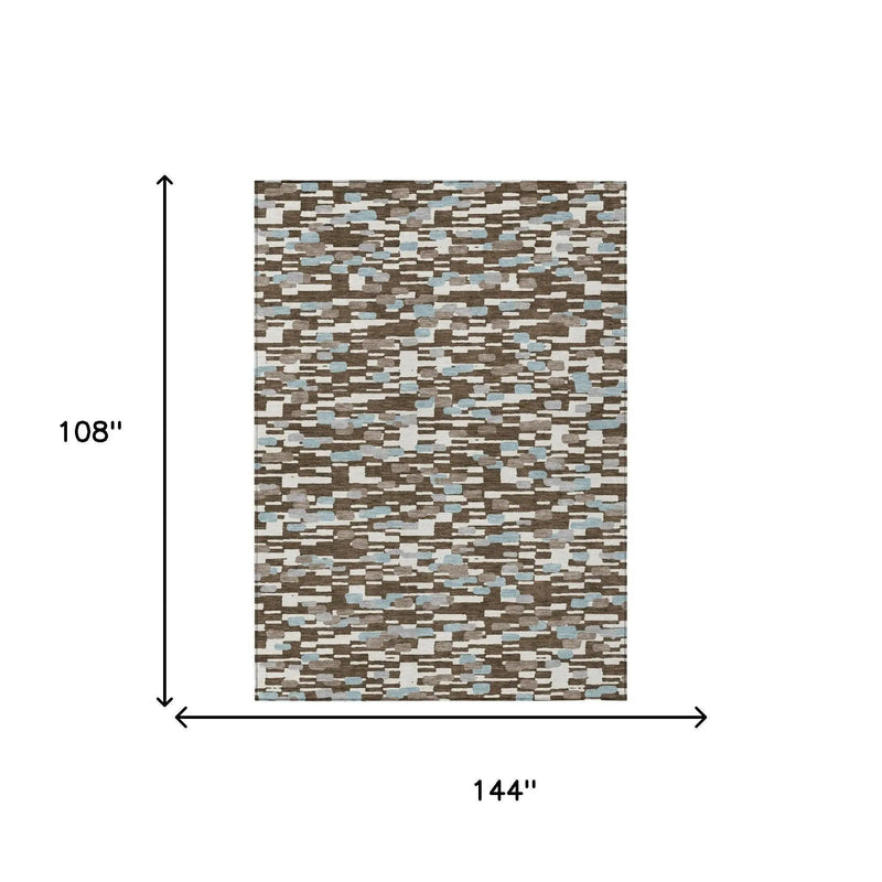 9' X 12' Chocolate And Brown Geometric Washable Indoor Outdoor Area Rug Homeroots Outdoor